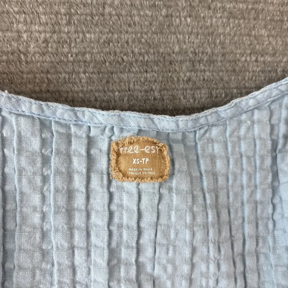 Free People Free-est Mini Dress Women XS Light Blue Emilia Pucker Checkered